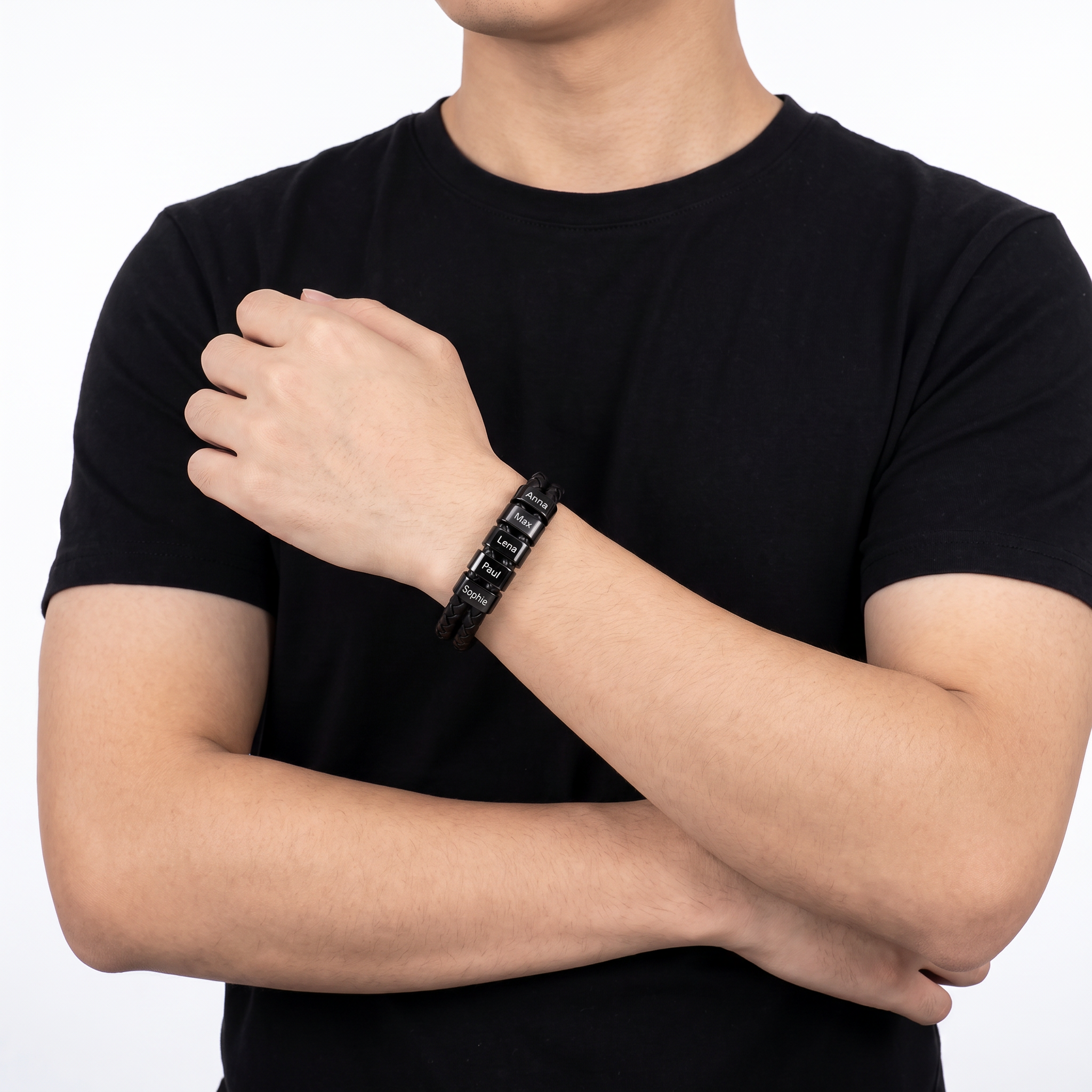 Lederarmband mit gravierten Beads für Herren