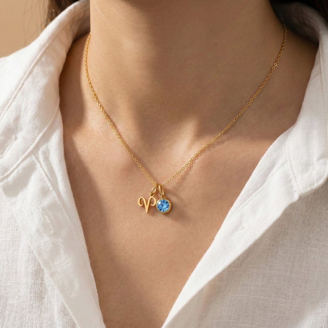 Astra - Halskette mit Geburtsstein & Sternzeichen