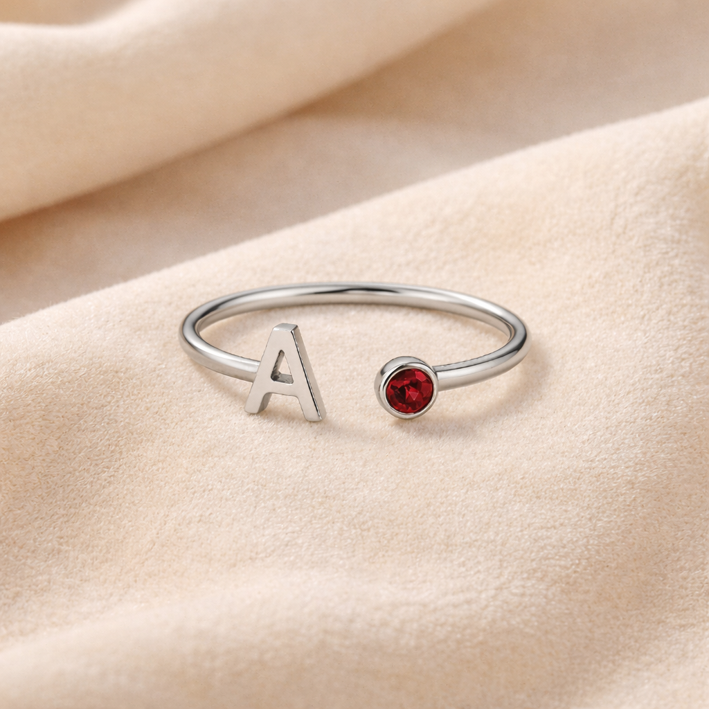 Aluna - Ring mit Initial & Geburtstein 925 Silber