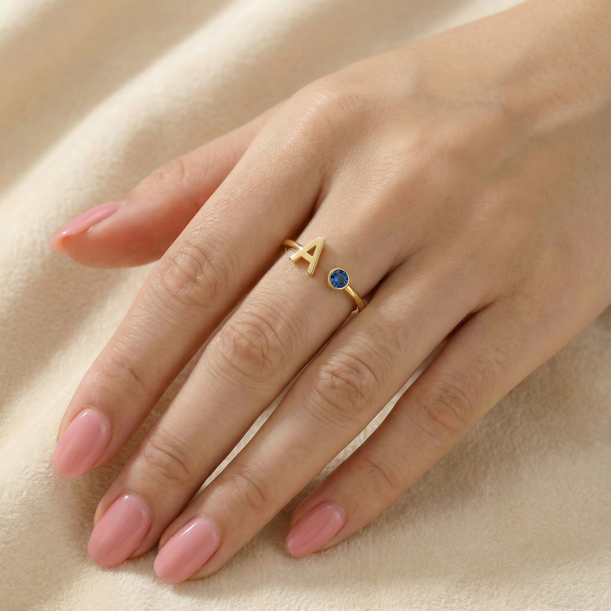 Aluna - Ring mit Initial & Geburtstein 925 Silber