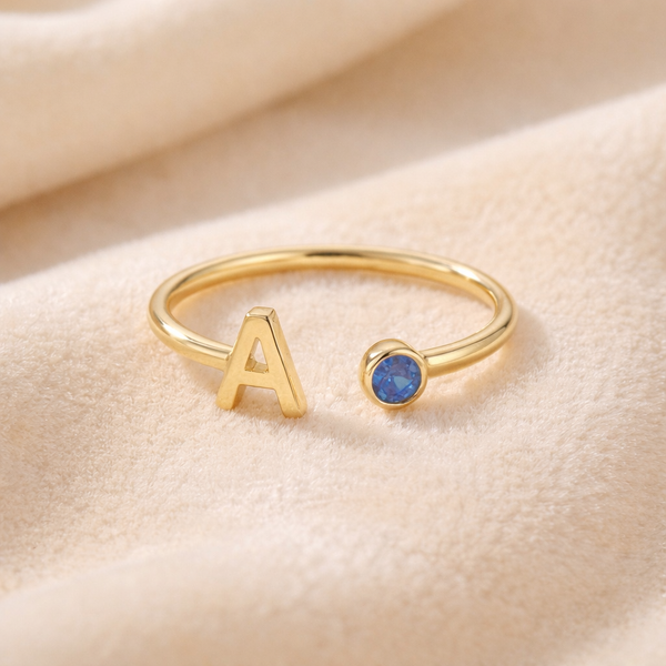 Aluna - Ring mit Initial & Geburtstein 925 Silber