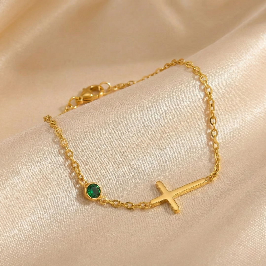 Crossira - Armband mit Kreuz & Geburtsstein