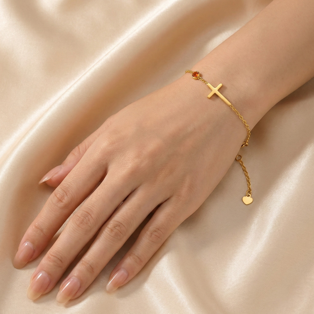 Crossira - Armband mit Kreuz & Geburtsstein