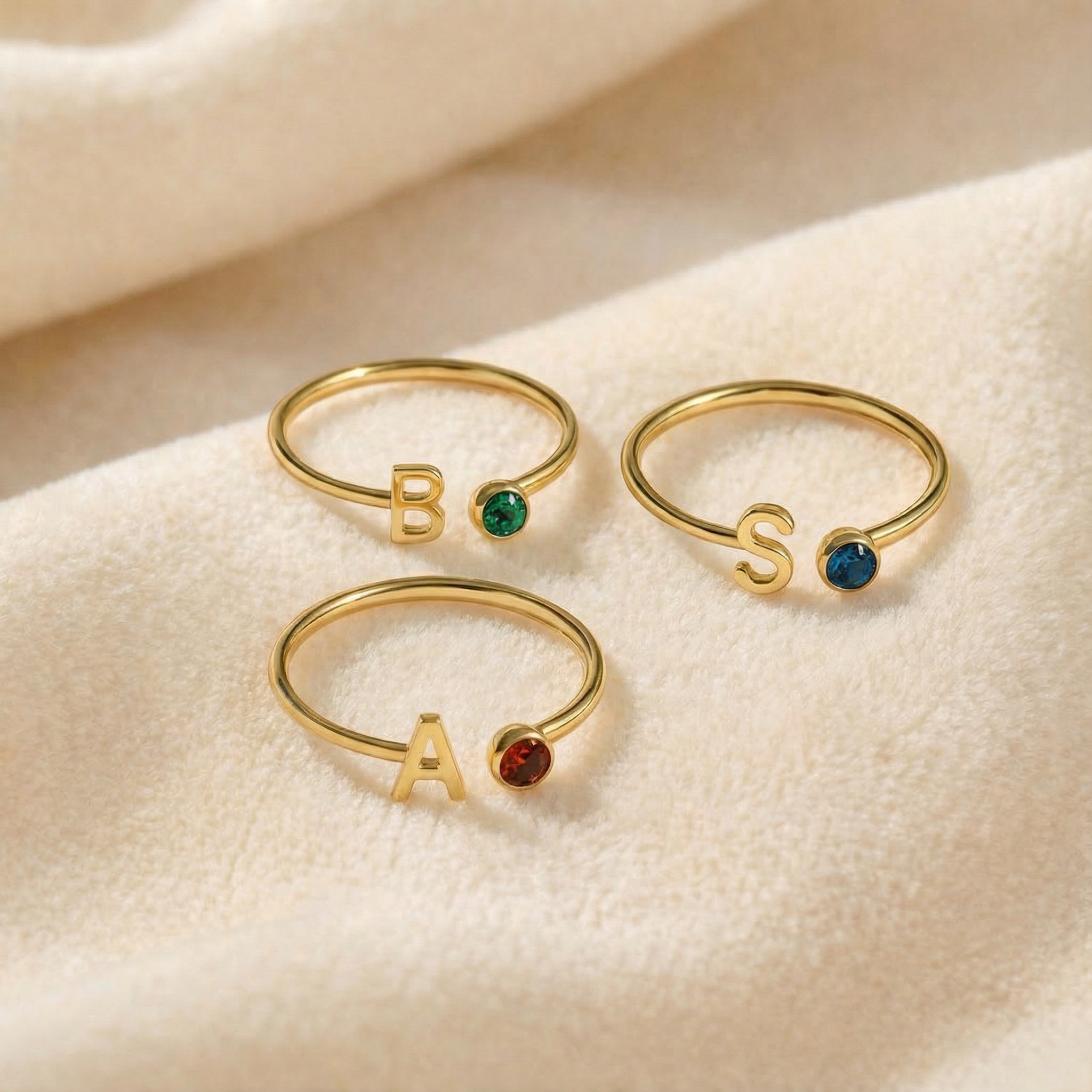 Aluna - Ring mit Initial & Geburtstein 925 Silber