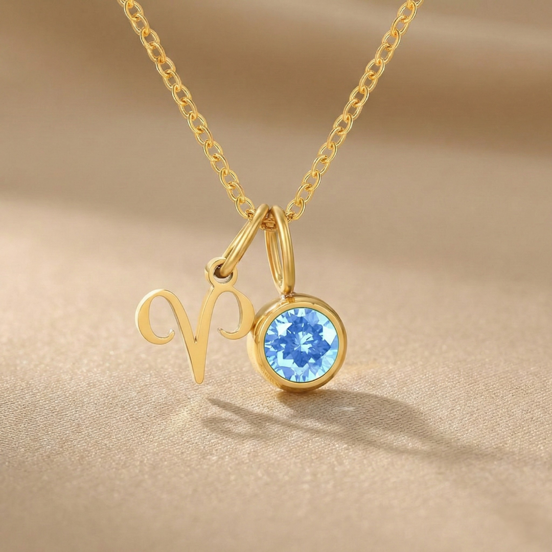 Astra - Halskette mit Geburtsstein & Sternzeichen