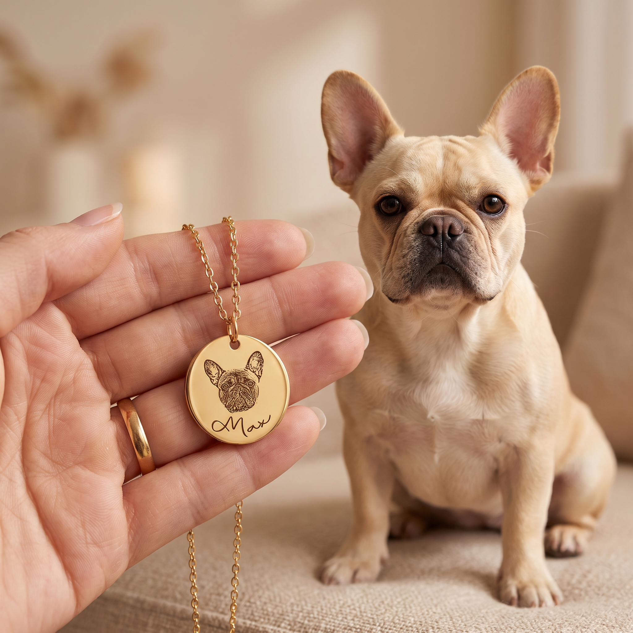 Personalisierte Tierhalskette mit Fotogravur