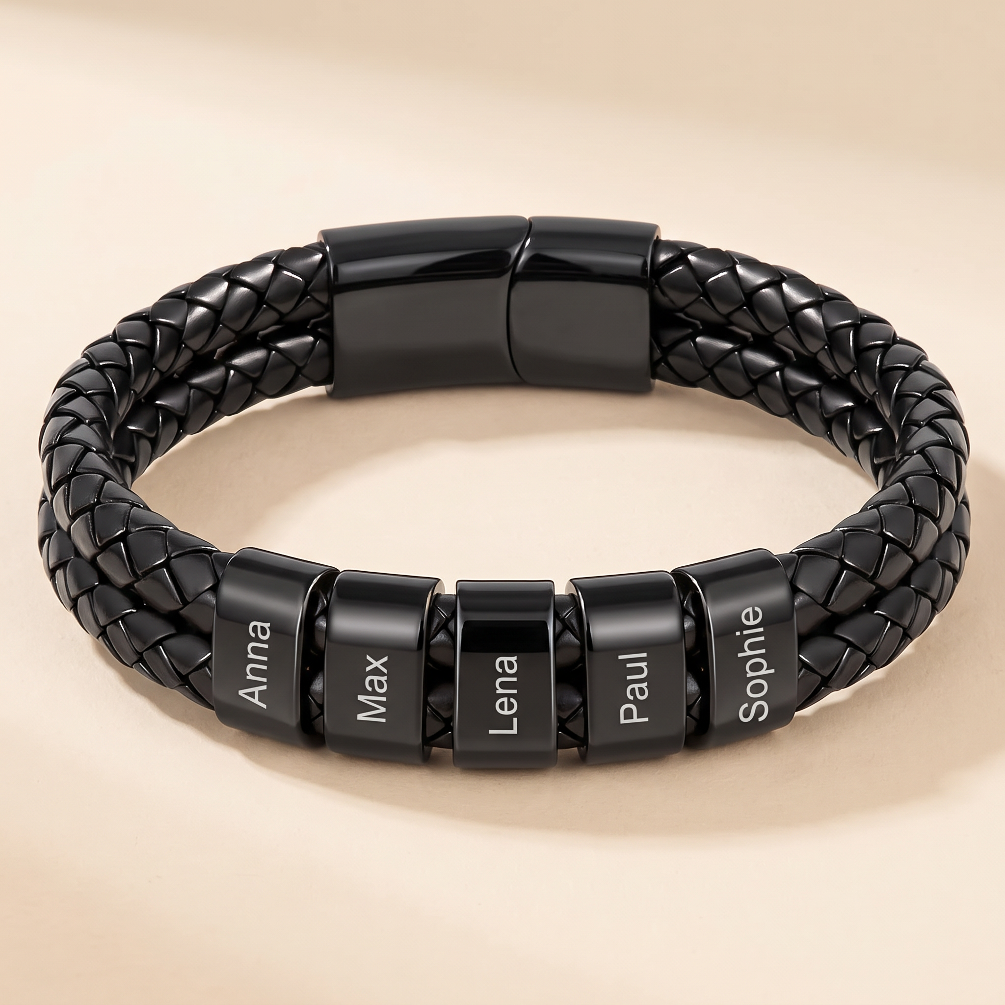Lederarmband mit gravierten Beads für Herren