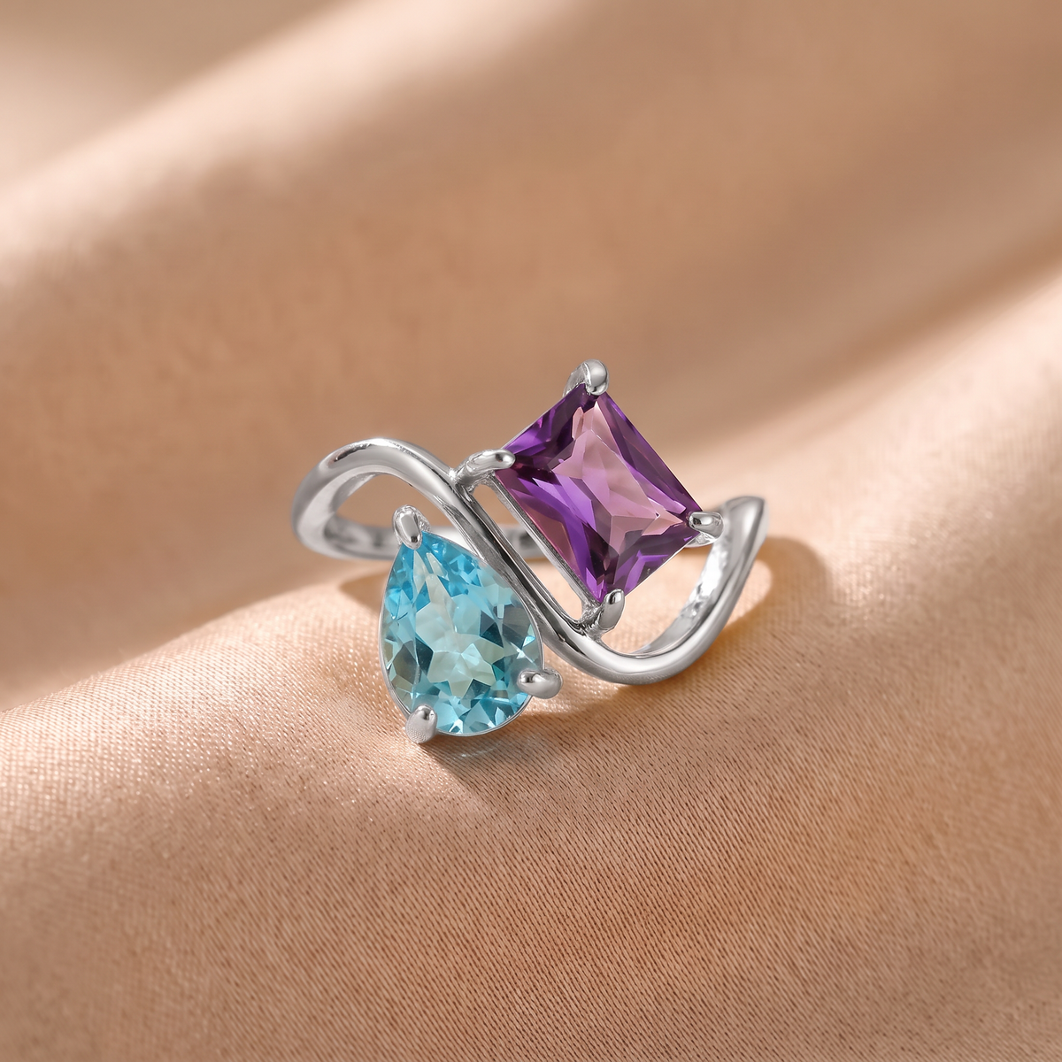 Toi et Moi ring with 2 birthstones - Birthia wavy