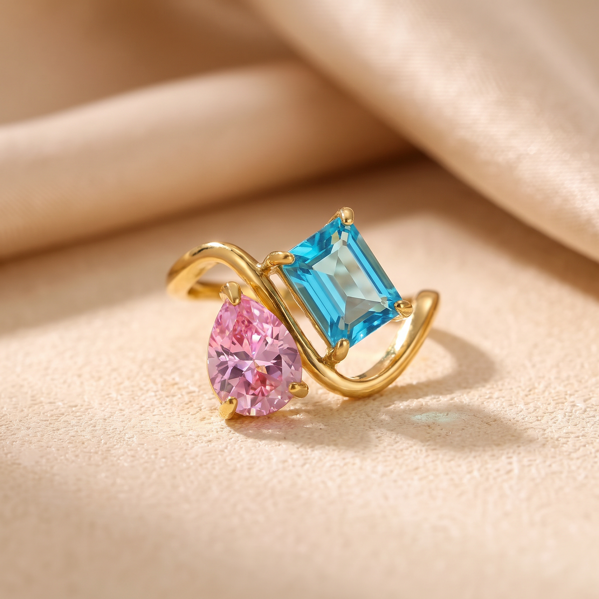 Toi et Moi ring with 2 birthstones - Birthia wavy