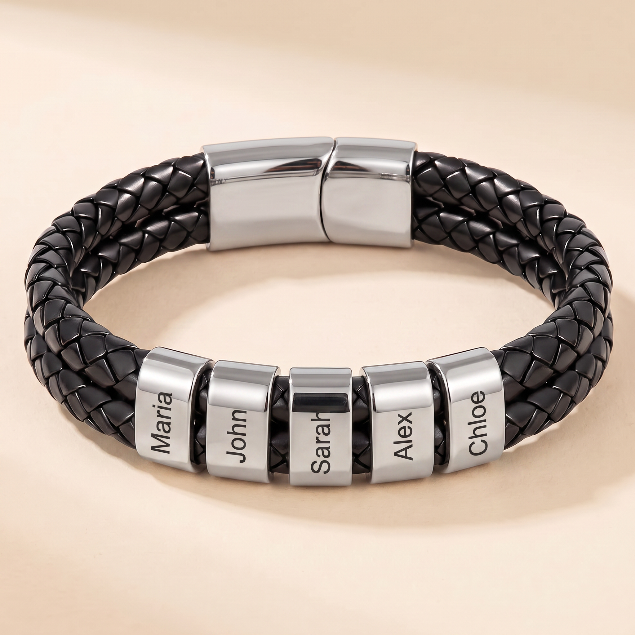 Lederarmband mit gravierten Beads für Herren