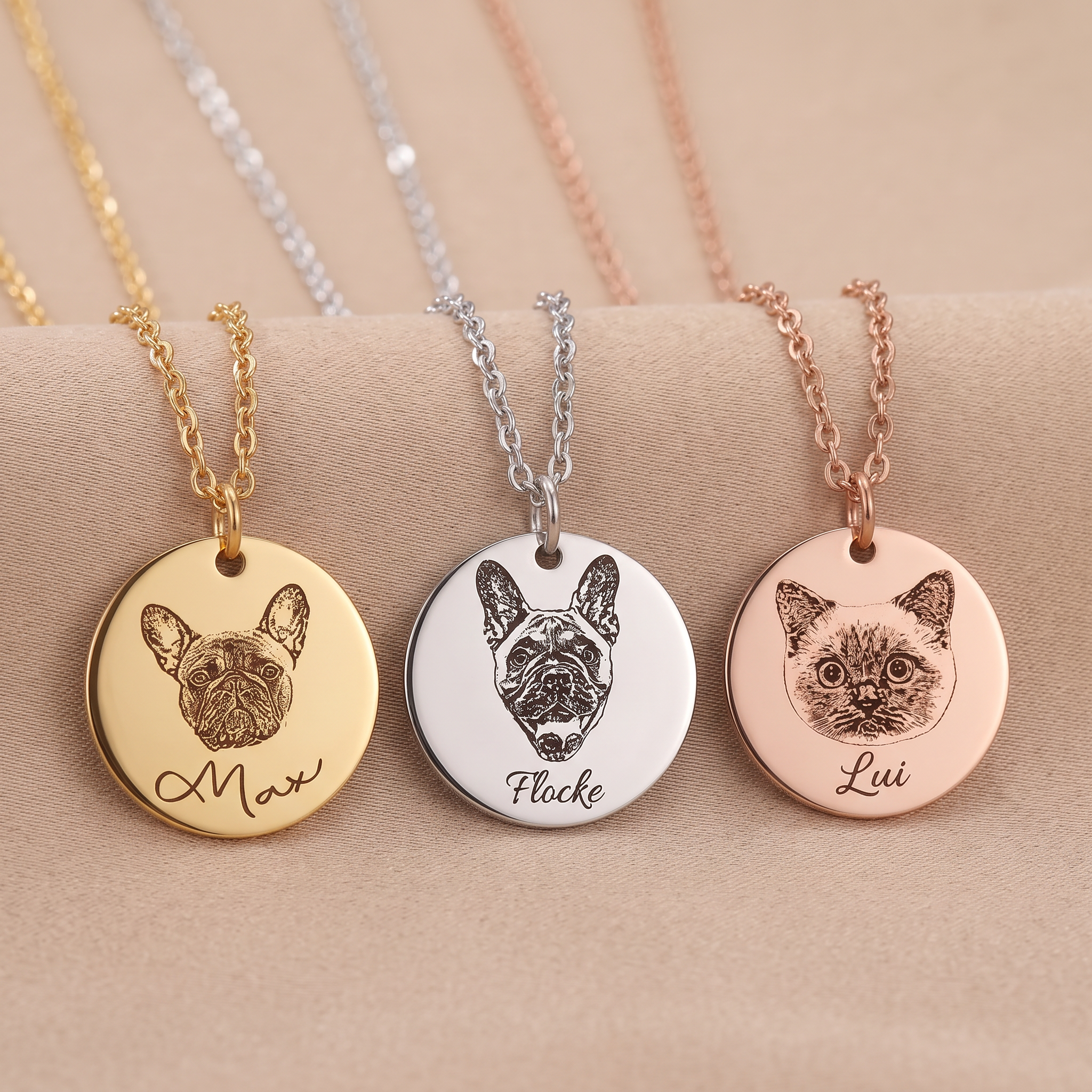 Personalisierte Tierhalskette mit Fotogravur